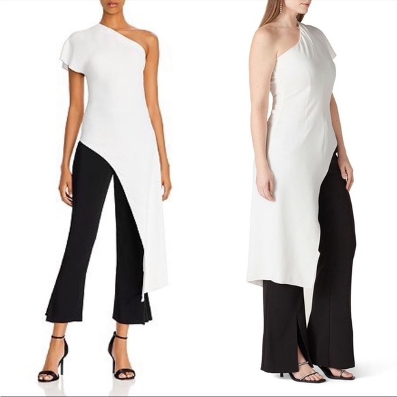CUSHNIE White One Shoulder Draped Flutter Sleeve Asymmetrical Tunic Blouse 12 - Picture 7 of 10